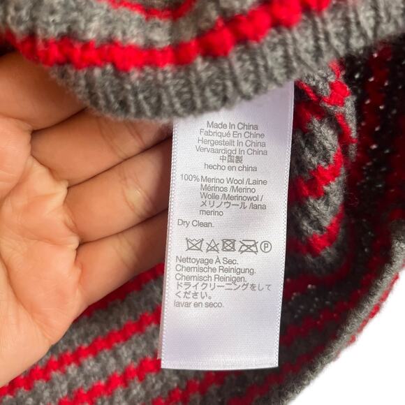 NWT Madewell Wool Waffle-Knit Turtleneck Sweater Stripe Heather Grey Red Size S - Picture 6 of 7